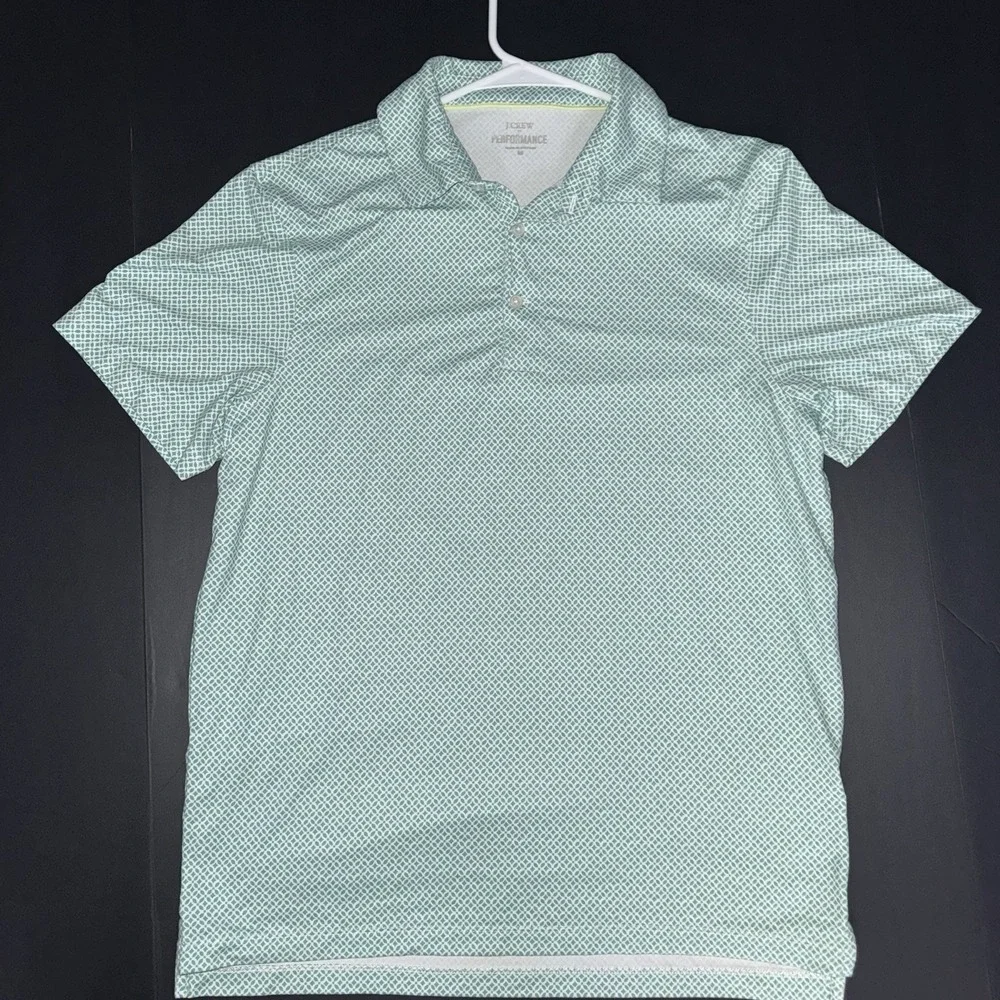 Men's Medium J.CREW Performance Polo Shirt Light Green White Short Sleeve - Picture 1 of 3
